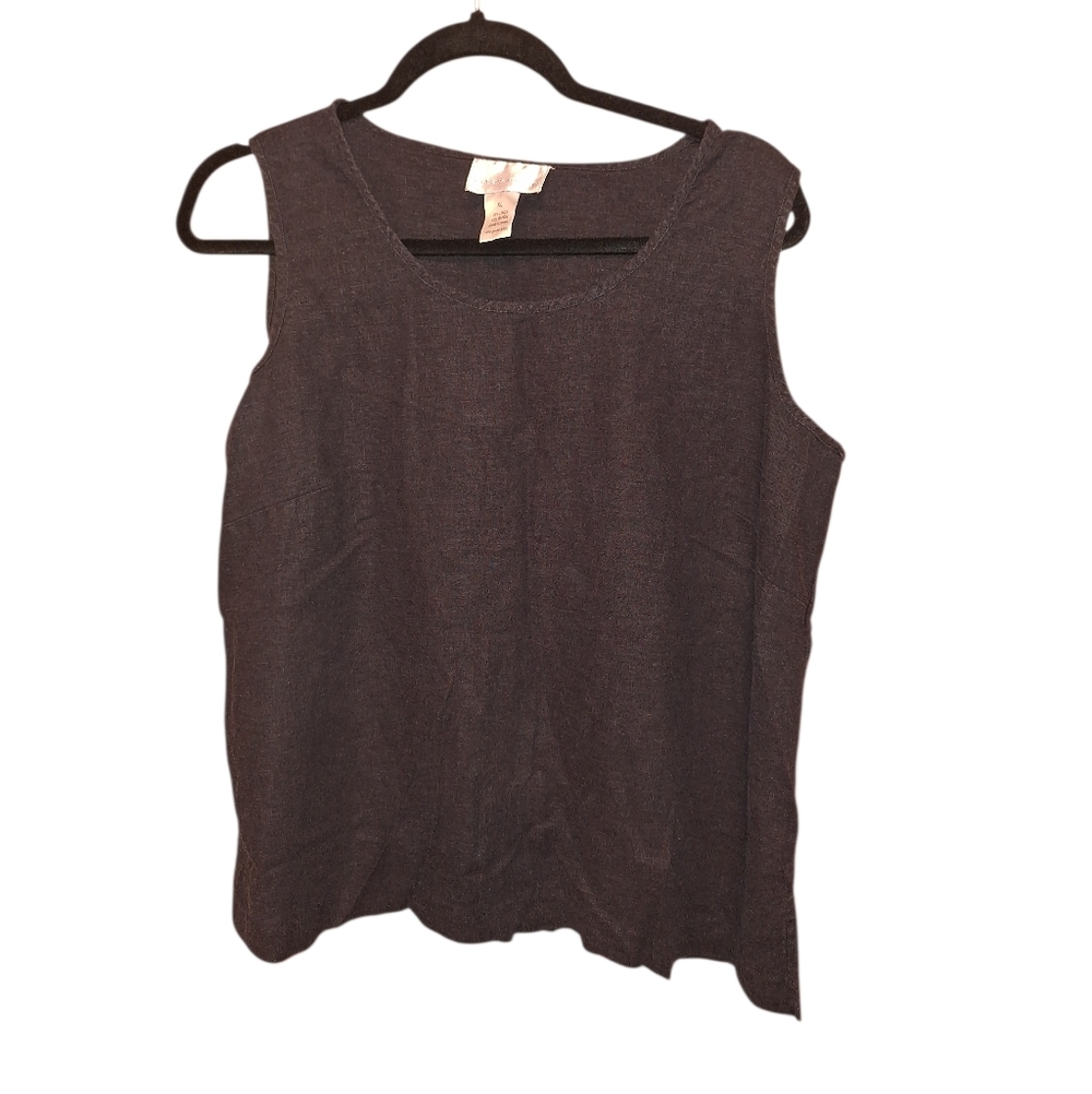 Susan Graver Style Basic Black Sleeveless Pullover Linen Blend Top Coastal BEACH